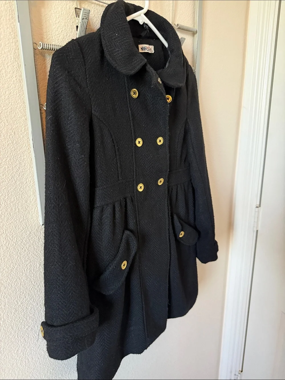 Little girls, H&M size 10 Black Double-Breasted Pea Coat with Gold Buttons